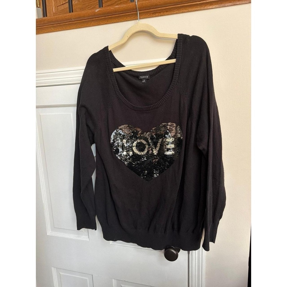Torrid featuring a reversible sequin heart graphic with the word love women's 3